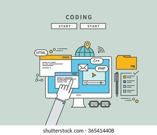 simple color line flat design of coding, modern vector illustration