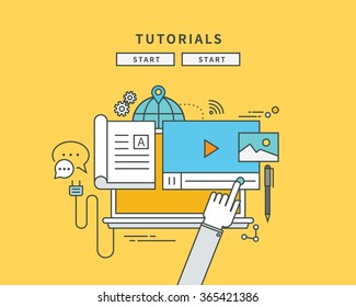 simple color line flat design of tutorial, modern vector illustration