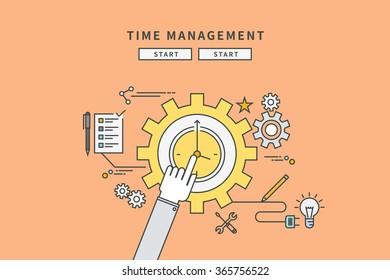 simple color line flat design of time management, modern vector illustration