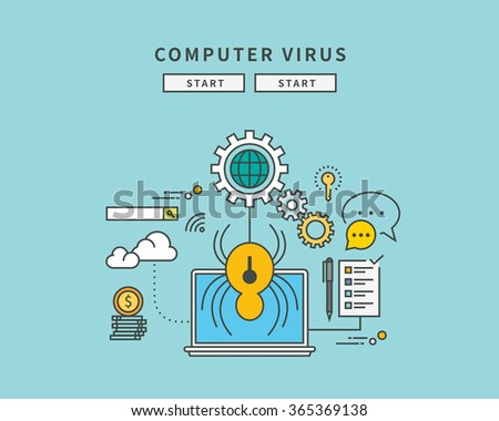 simple color line flat design of computer virus, modern vector illustration