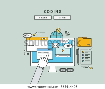 simple color line flat design of coding, modern vector illustration