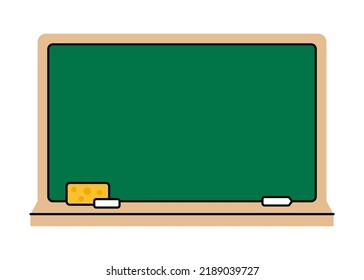 Simple color linear icon of a green blackboard. Vector modern illustration of a school board with a sponge and chalk