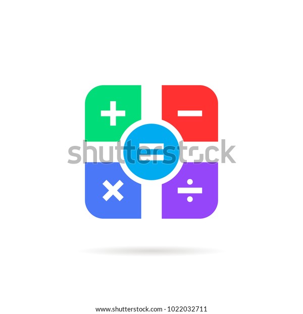 simple color math icon with shadow.\
flat minimal trend modern  graphic design on white. concept of\
colored label of schooling for young children and\
kids