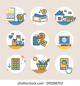 The simple color shopping icons