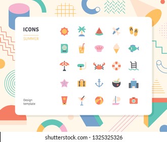 Simple color summer icon set. Pattern background layout flat design style minimal vector illustration Simple color summer icon set. Pattern background layout flat design style minimal vector illustration