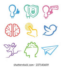 Simple color universal flat icons set for web design and application. Also useful for clean style infographics.