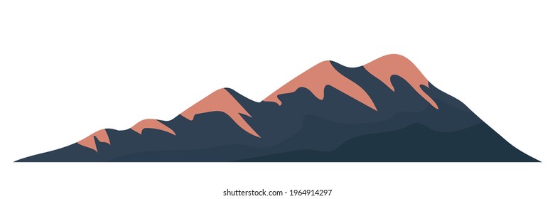 Simple color vector drawing in flat style. Mountain range, rocky landscape. Nature, tourism and travel. Dark blue silhouette isolated on white background.