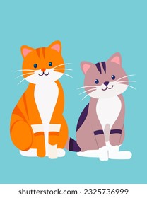 simple color vector illustration depicting cute kittens in cartoon style for children's style decoration