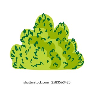 Simple color vector illustration. Green lush bush, nature and plants. Summer vegetation, landscape design.