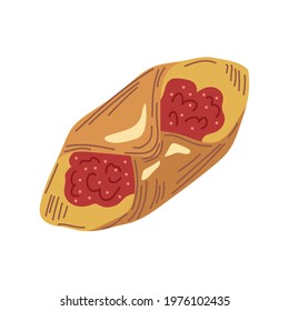 Simple color vector illustration. Making homemade cakes with filling. Puff pastry with jam. Traditional cuisine, sweet bun.