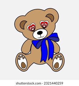 Simple Color Vector Image Of A Funny Teddy Bear In Love, With Eyes Filled With Love