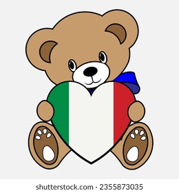 A Simple Color Vector Image Of A Funny Teddy Bear With A Heart Made From The Flag Of Italy