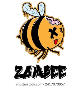 Imagen De Vector De Color Simple De Una Abeja Zombie Graciosa Y Letras ZomBee