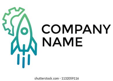 Simple color vector logo of a rocket flying up 