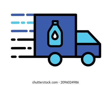 Simple color water delivery truck icon. Vector Illustration isolated on white background.