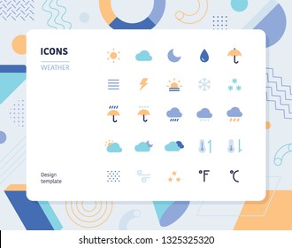 Simple color wether icon set. Pattern background layout flat design style minimal vector illustration