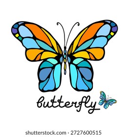 mariposa de color simple. Dibujado a mano. No IA, Ilustración vectorial
