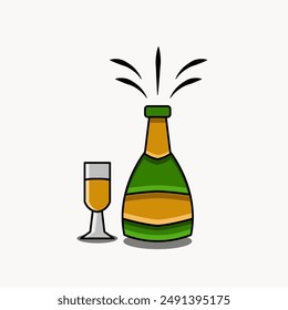 simple colored champagne bottle image, logo design vector illustration