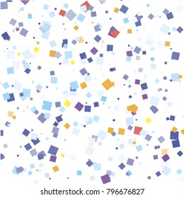 Simple colored confetti vector. Squares of different scale in chaotic movement. Dynamic Vector for holiday, celebration decorations, paper packaging, textile  design, covers.