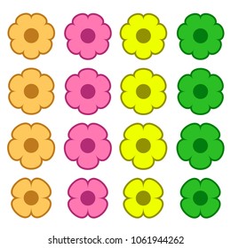 Simple colored flower icon symbol logo set 3. A simple minimalist elements set, colored flowers, isolated on white background, with an outline.