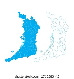 Mapas coloridos simples do Japão com a prefeitura de Osaka e classificações regionais claramente marcadas