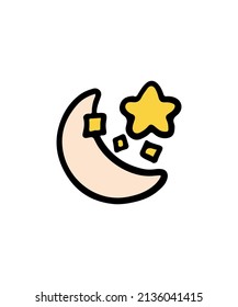 Simple and colored moon and stars vector