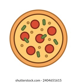 Simple Colored Pizza Icon or Logo with Colored Outline Vector Design. Flat Style, Cartoon Illustration Clipart. Versatile and Vibrant Pizza Graphic for Various Creative Uses