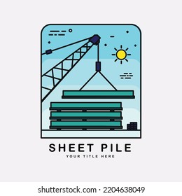 Simple colored sheet pile and crane illustration