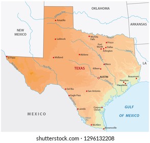 Simple Colored Texas State Physical Vector Map