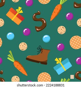 Simple colored vector seamless pattern. Celebration of Saint Nicholas Day, Sinterklaas. For printing wrapping paper, gifts, textiles. Dark background.