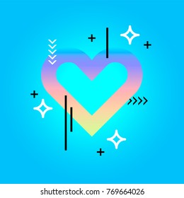 Simple colorful 80s-90s style vector set of abstract geometric elements, lines and hearts for Valentine's Day, wedding, Mother's Day, advertising , greeting cards, invitations, sales and other events