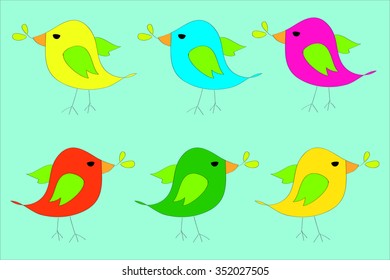 Simple colorful abstract birds pattern background.