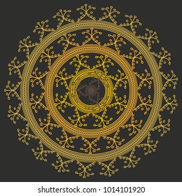 Simple colorful abstract mandala, ethno motive. Bright circular ornament consists of simple shapes. Stylized ethnic motive of East Asia. Vintage decorative elements. Circular ornament.