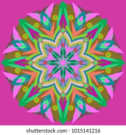 Simple colorful abstract mandala, ethno motive. Bright circular ornament consists of simple shapes. Stylized ethnic motive of East Asia. Vintage decorative elements. Circular ornament.