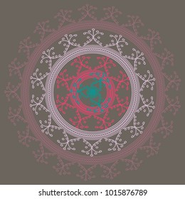Simple colorful abstract mandala, ethno motive. Bright circular ornament consists of simple shapes. Stylized ethnic motive of East Asia. Vintage decorative elements. Circular ornament.