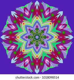 Simple colorful abstract mandala, ethno motive. Bright circular ornament consists of simple shapes. Stylized ethnic motive of East Asia. Vintage decorative elements. Circular ornament.