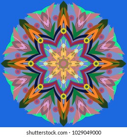 Simple colorful abstract mandala, ethno motive. Bright circular ornament consists of simple shapes. Stylized ethnic motive of East Asia. Vintage decorative elements. Circular ornament.