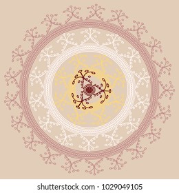 Simple colorful abstract mandala, ethno motive. Bright circular ornament consists of simple shapes. Stylized ethnic motive of East Asia. Vintage decorative elements. Circular ornament.