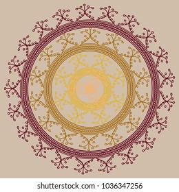 Simple colorful abstract mandala, ethno motive. Bright circular ornament consists of simple shapes. Stylized ethnic motive of East Asia. Vintage decorative elements. Circular ornament.