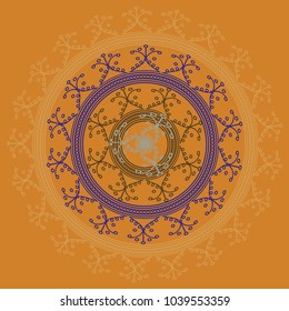 Simple colorful abstract mandala, ethno motive. Bright circular ornament consists of simple shapes. Stylized ethnic motive of East Asia. Vintage decorative elements. Circular ornament.