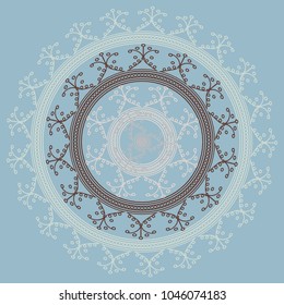 Simple colorful abstract mandala, ethno motive. Bright circular ornament consists of simple shapes. Stylized ethnic motive of East Asia. Vintage decorative elements. Circular ornament.