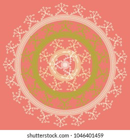 Simple colorful abstract mandala, ethno motive. Bright circular ornament consists of simple shapes. Stylized ethnic motive of East Asia. Vintage decorative elements. Circular ornament.