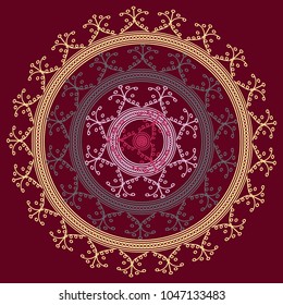 Simple colorful abstract mandala, ethno motive. Bright circular ornament consists of simple shapes. Stylized ethnic motive of East Asia. Vintage decorative elements. Circular ornament.
