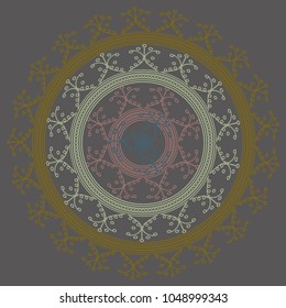 Simple colorful abstract mandala, ethno motive. Bright circular ornament consists of simple shapes. Stylized ethnic motive of East Asia. Vintage decorative elements. Circular ornament.