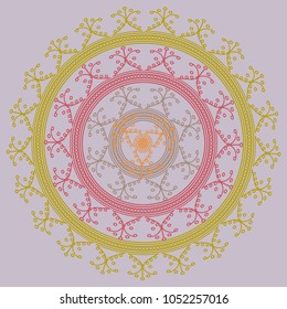 Simple colorful abstract mandala, ethno motive. Bright circular ornament consists of simple shapes. Stylized ethnic motive of East Asia. Vintage decorative elements. Circular ornament.