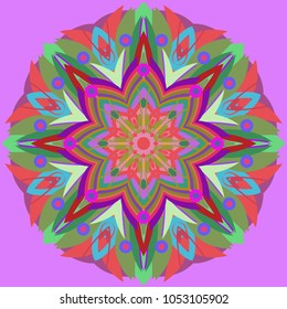 Simple colorful abstract mandala, ethno motive. Bright circular ornament consists of simple shapes. Stylized ethnic motive of East Asia. Vintage decorative elements. Circular ornament.