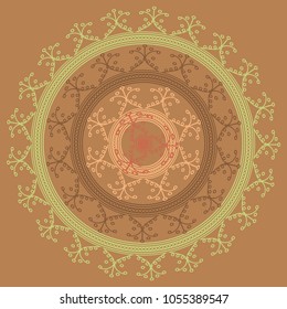 Simple colorful abstract mandala, ethno motive. Bright circular ornament consists of simple shapes. Stylized ethnic motive of East Asia. Vintage decorative elements. Circular ornament.