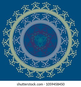 Simple colorful abstract mandala, ethno motive. Bright circular ornament consists of simple shapes. Stylized ethnic motive of East Asia. Vintage decorative elements. Circular ornament.