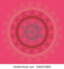 Simple colorful abstract mandala, ethno motive. Bright circular ornament consists of simple shapes. Stylized ethnic motive of East Asia. Vintage decorative elements. Circular ornament.