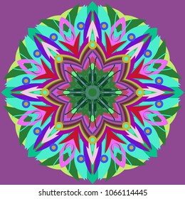 Simple colorful abstract mandala, ethno motive. Bright circular ornament consists of simple shapes. Stylized ethnic motive of East Asia. Vintage decorative elements. Circular ornament.